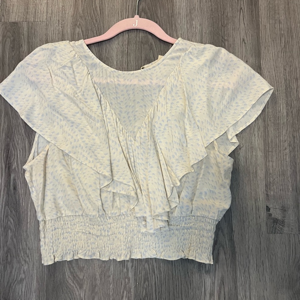 Open edit blue and cream blouse